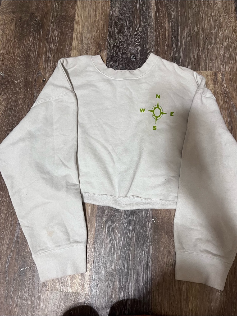 Women's Cropped Sweatshirt with Lime Compass Graphic